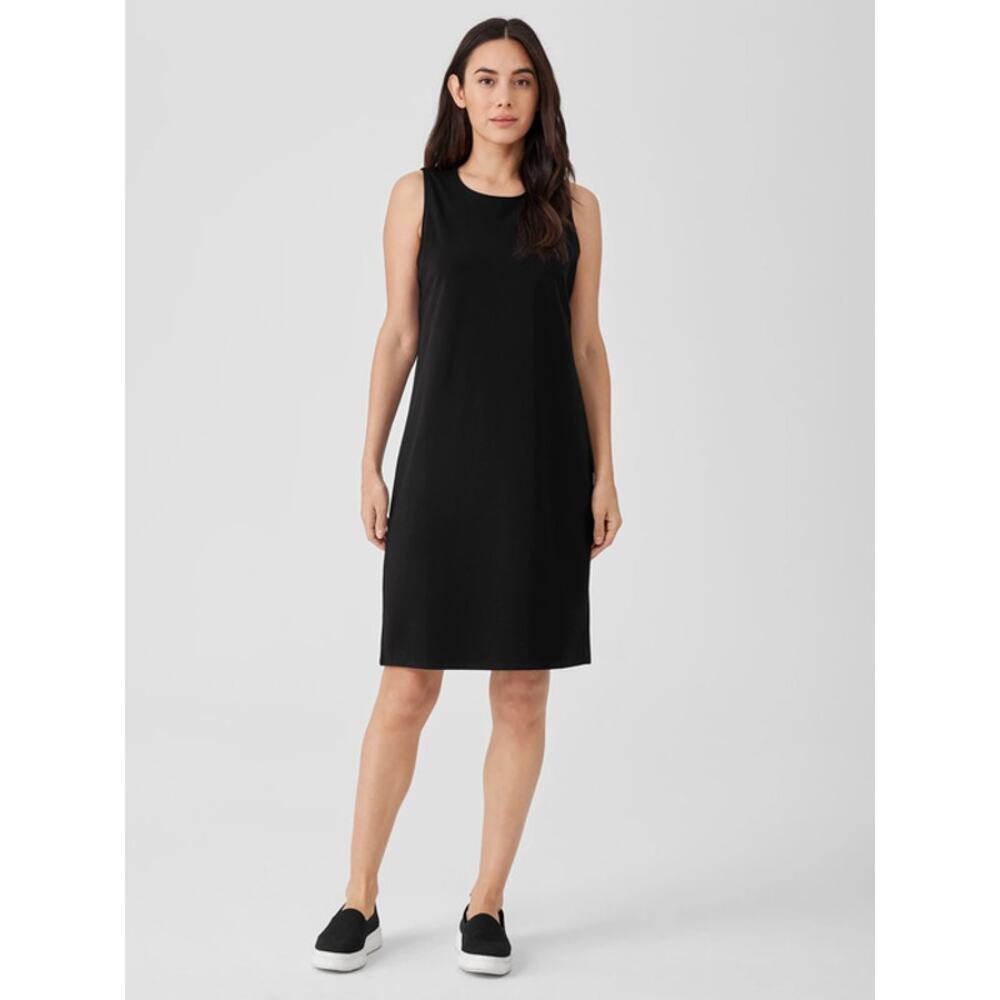 Eileen Fisher Black Jersey Knit Sleeveless Tunic Dress Small